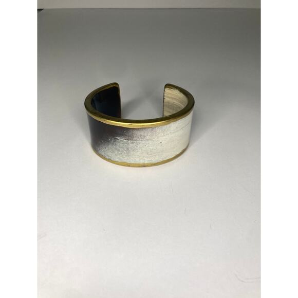 Cuff Bracelet Black Brown White Finish Antique Gold Tone Trim Statement Jewelry - Picture 2 of 8